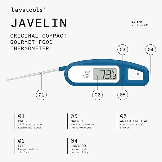 Lavatools Javelin® Ultra-Fast 2-Second Digital Instant Read Meat Thermometer for Grill and Cooking, 2.75" Probe, Compact Foldable Design, Large Display, IP65 Water Resistant, NSF Certified – Butter
