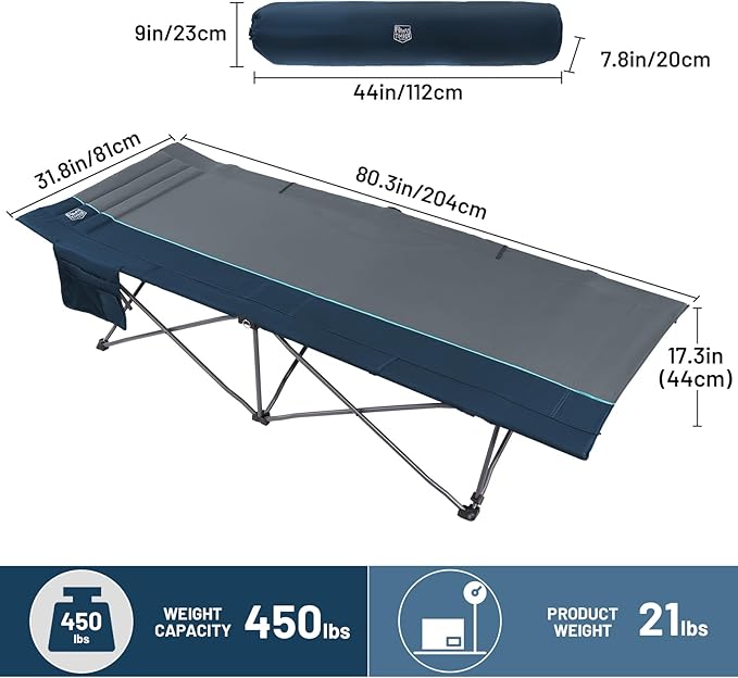 TIMBER RIDGE Extra Wide Heavy Duty Camping Cot for Adult, Easy Set Up Oversized Sleeping Cot with Carry Bag for Camping, Travel and Outdoors, Support up to 450lbs
