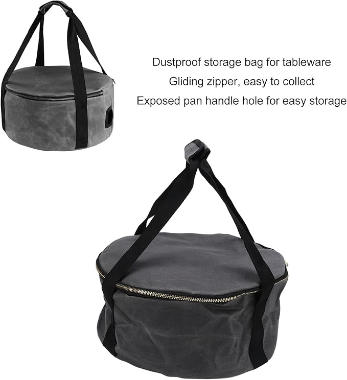 Pans Storage Bag, Dustproof Canvas Zipper Cooker Frying Pan Tableware Storage Bag Organizer with Strap for Outdoor Camping Hiking