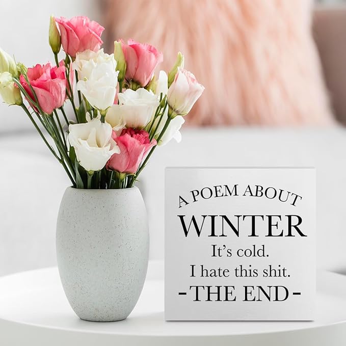 Funny Quotes Office Supplies Rustic Desk Decor White Wooden Box Sign Office Organization Farmhouse Christmas Winter Season Wood Plaque Cubicle Accessories Home Shelf Table Tiered Tray Decorations