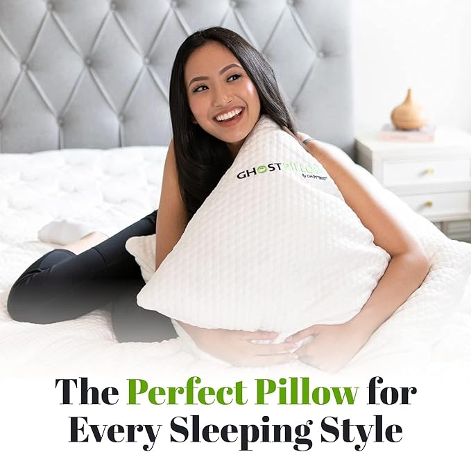 GhostBed Shredded Memory Foam Pillow with Adjustable Gel Memory Foam and Cooling Breathable Cover - Queen Size Shredded Memory Foam Pillows CertiPUR-US Certified 2-Pack