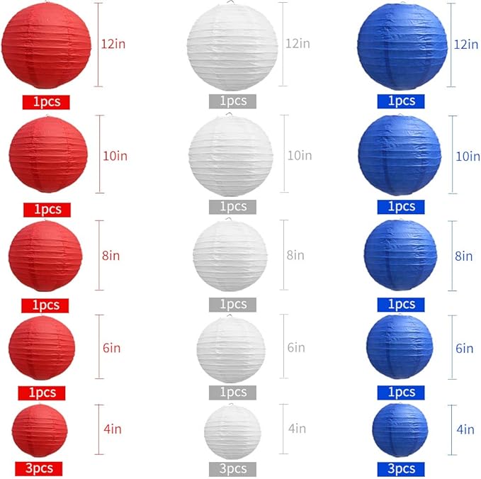 BEISHIDA 21 Pcs Red Blue White Round Paper Lanterns Decorative Hanging Asia Chinese Japanese Paper Lanterns Lamp for Birthday Wedding Baby Bridal Shower Home Decor Party Decoration