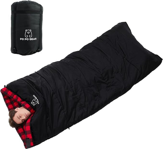 PO PO BEAR Zero Degree Sleeping Bag for Adults 100% Cotton Flannel Tall and Big