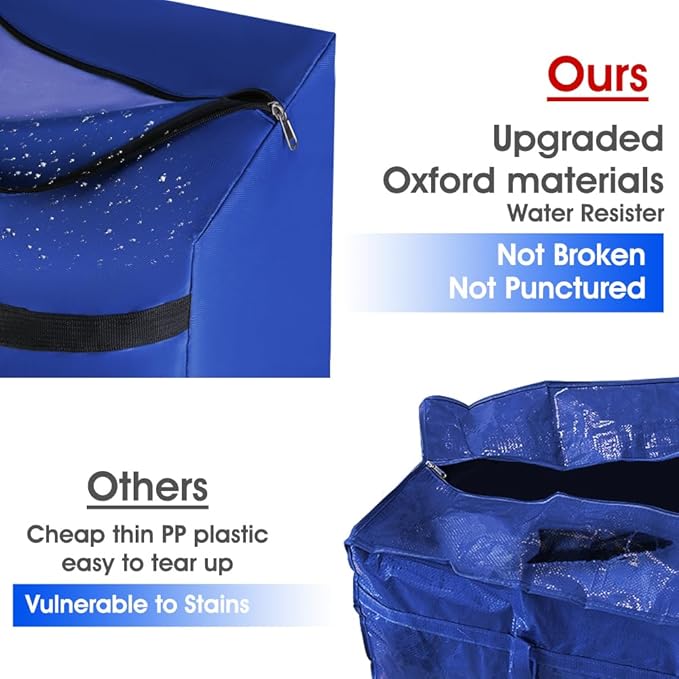 4 Pack Moving Bags Heavy Duty Extra Large 90L, College Packing Bags for Moving Clothes, Moving Supplies & Boxes with Zippers and Handles, Storage Bags Moving Totes Camping Essentials (Blue)