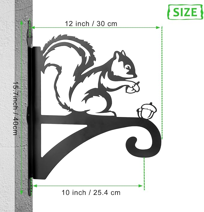 ATKKE Hanging Plant Bracket Hangers Indoor Iron Wall Mount,11??Squirrel Silhouette Ornamental Iron Hangers Hookers for Flower Pot Lantern Bird Feeder Wind Chimes