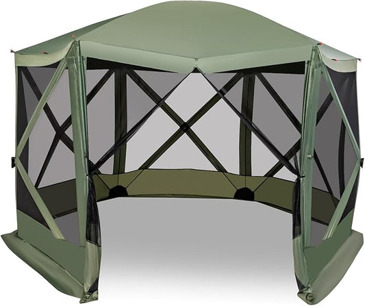 Tangkula 11.5x11.5 Ft Pop Up Gazebo with Netting, Portable Screen Tent with 6 Sided Mesh Walls, 2 Sunshade Cloths, Outdoor Instant Canopy Shelter with Carry Bag for Camping, Lawn, Backyard