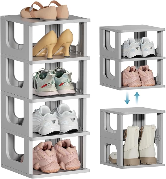 HAIXIN 5-Tier Shoe Rack - Durable Space Saving Shoe Storage Stand for Closet, Entryway, Hallway, Dorm, Bathroom - Grey