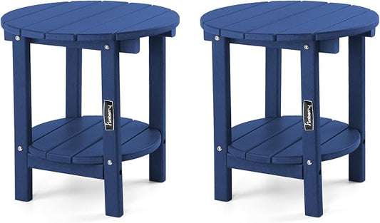 FUNBERRY Outdoor Adirondack Side Table Set of 2, 2-Tier Patio End Tables, HDPE All Weather for Outside