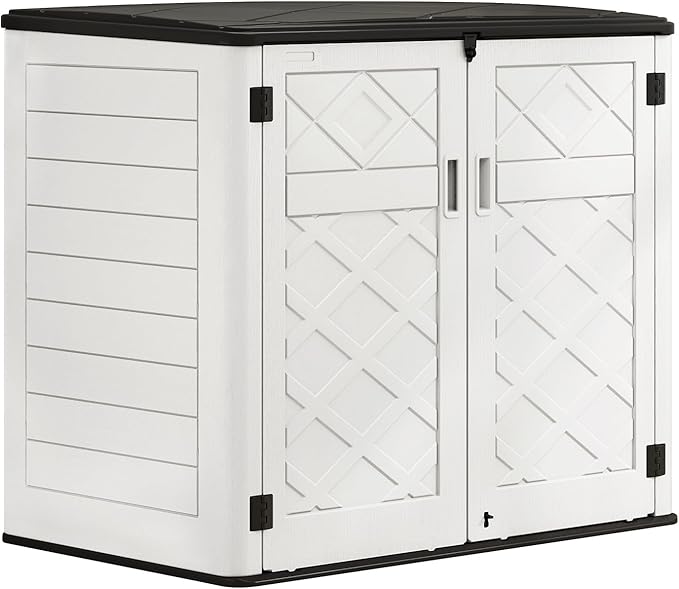HOMSPARK Storage Shed Weather Resistance, Multi-Purpose Outdoor Storage Cabinet for Backyards and Patios, Horizontal Storage Shed for Lawnmower, Patio Accessories (Off-White, Large - 48 cu.ft)