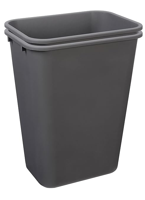 Amazon Basics Rectangular Commercial Office Wastebasket, 10 gallon (Pack of 2), Grey (Previously AmazonCommercial brand)
