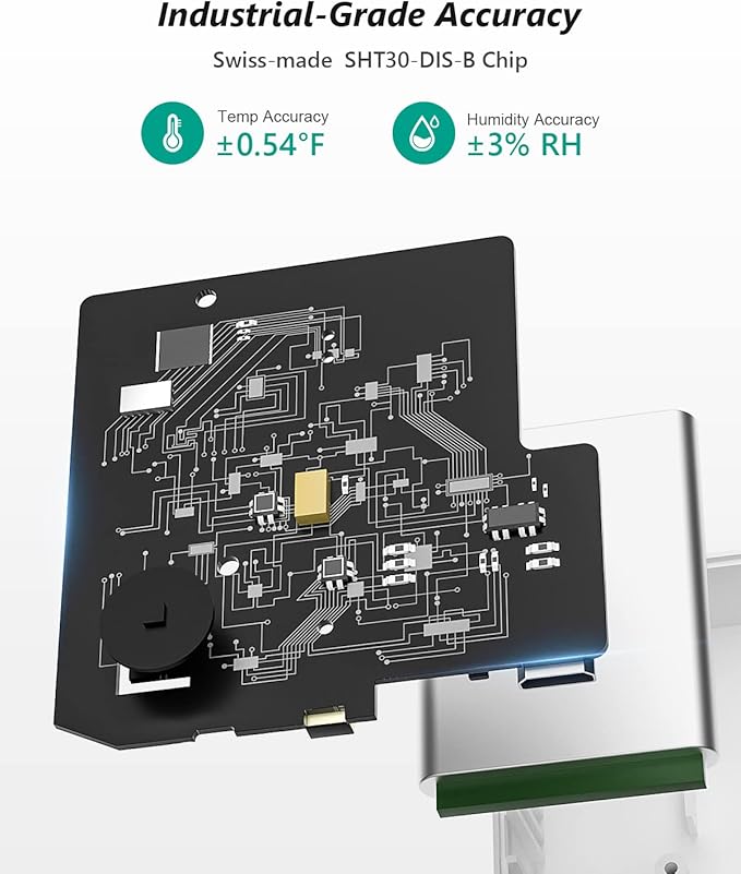 WiFi Room Thermometer Hygrometer, Remote Email App Alert, 2 Years Data Export, 2 Years Battery, No Subscription, 3 Smart Temperature Sensors for RV, Greenhouse, Vacation Home, HVAC