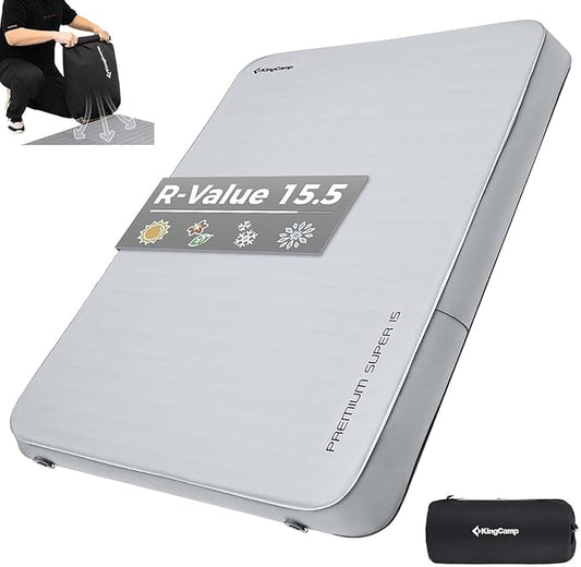 KingCamp Self Inflating Sleeping Pad, 6" Ultra Thick R 15.5 Air & Foam Camping Mattress 2 Person, Full Size Double Sleeping Pad for Camp Tent Outdoor Car, PVC Free (Mediumgrey)