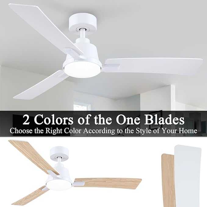 52 Inch Ceiling Fans with Lights,Low Profile Ceiling Fan,Modern Flush Mount,Reversible 6 Speeds,3CCT Dimmable Noiseless White Ceiling Fans for Living Room,Bedroom and Patio,ETL Listed