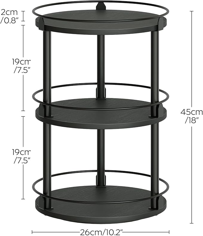 3-Tier Lazy Susan Organizer, Rotating Spice Rack, Spinning Organizer, Industrial Turntable Spice Rack Organizer for Cabinet, Kitchen Countertop, Pantry, Black SR23BK