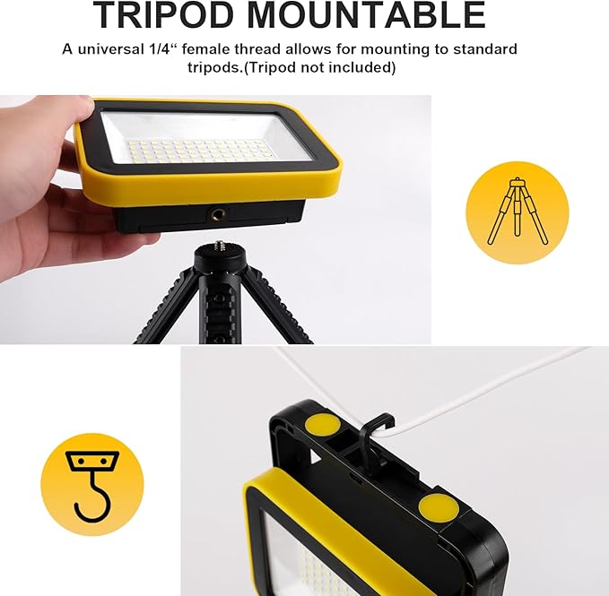 40W Rechargeable Work Light with Tripod Hole, 2400LM LED Work Light Battery Powered, Waterproof Portable Work Light Cordless Job Site Lighting 180° Rotate for Garage Camping Car Repairing 2 Pack