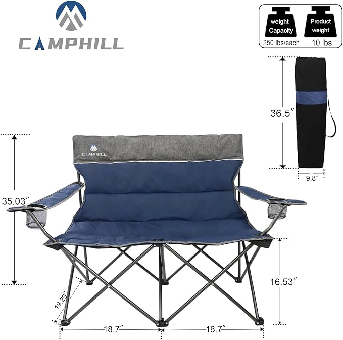 Camping Chair Set of 3, Outdoor Folding Camping Chairs for Heavy People with Cup Holder & Carry Bag,Collapsible Chair Include One Sofa Chair and Two Single Chair,Support up to 500lbs