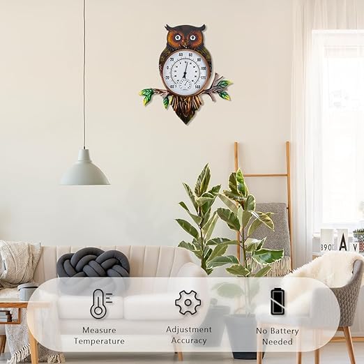 Owl Outdoor Thermometer, 22" Metal Indoor Wall Thermometer, Large Outside Thermometer with Large Number for Patio Home Room Decor