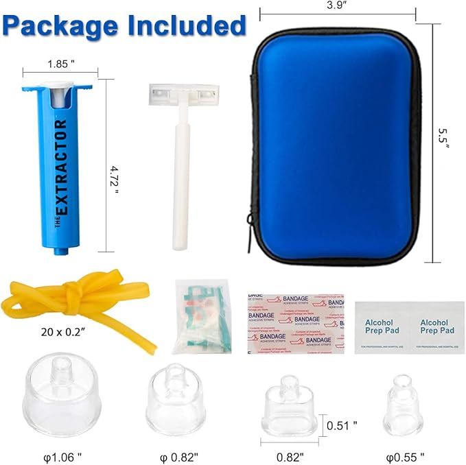 Snake Bite Kit, Bee Sting Kit, Emergency First Aid Supplies, Venom Extractor Suction Pump, Bite and Sting First Aid for Hiking, Backpacking and Camping. Includes Bonus CPR face Shield (Blue)