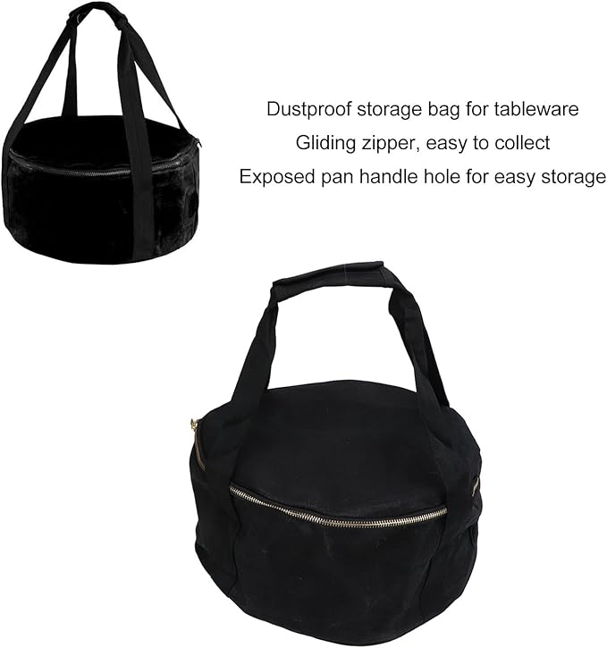 Pans Storage Bag, Dustproof Canvas Zipper Cooker Frying Pan Tableware Storage Bag Organizer with Strap for Outdoor Camping Hiking