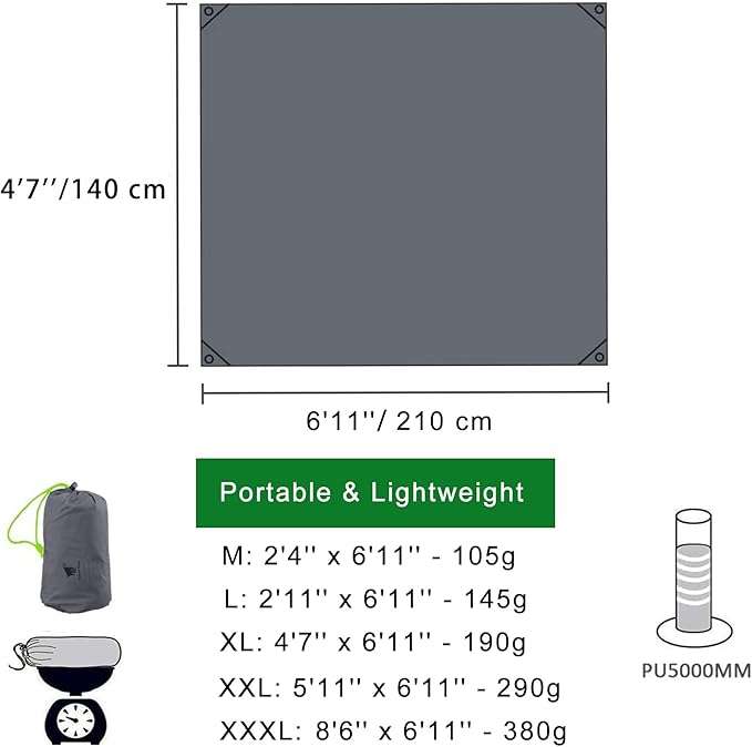 GEERTOP Portable Waterproof Tent Footprints Lightweight Camping Tent Ground Sheet Mat Sunshade Shelter for Outdoor Backpacking Hiking Picnic Travel