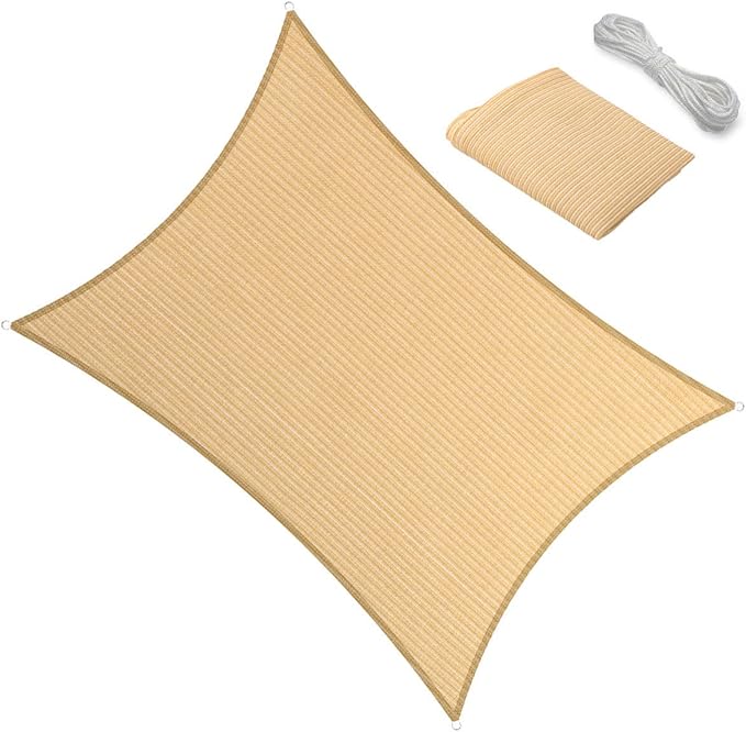 19' x 19' Beige Outdoor Sun Shade Sail Canopy ??UV Resistant Permeable Awning Fabric for Patio, Garden, Backyard, Pergola, Carport, Lawn Shelter Cover