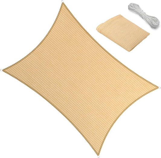 18' x 20' Beige Outdoor Sun Shade Sail Canopy ??UV Resistant Permeable Awning Fabric for Patio, Garden, Backyard, Pergola, Carport, Lawn Shelter Cover
