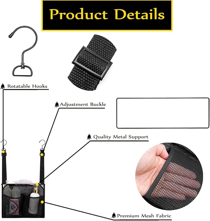 ALYER Mesh Shower Caddy, Bath Organizer with Adjustable Hanging Straps, Multipurpose Storage Bag for College,Camp,RV, Travel and Gym (Black)
