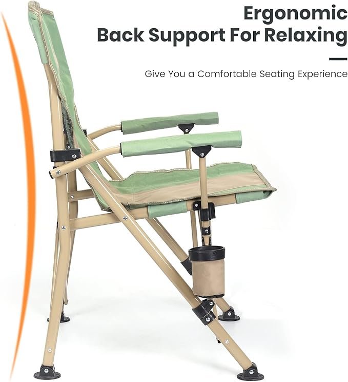 XGEAR Camping Chair Hard Arm High Back Lawn Chair Heavy Duty with Cup Holder, for Camp, Fishing, Hiking, Outdoor, Carry Bag Included