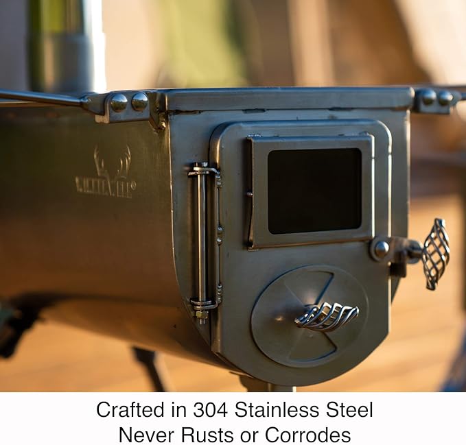 Winnerwell Woodlander Medium Tent Stove | Tiny Portable Wood Burning Stove for Tents, Shelters, and Camping | 800 Cubic Inch Firebox | Precision Stainless Steel Construction | Includes Chimney Pipe