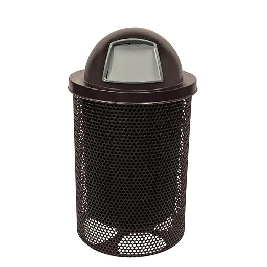 RDT-P-BRW Heavy Duty Round Trash Receptacle with Dome Top, Liner Included, 32 Gallon, Brown, Made in America