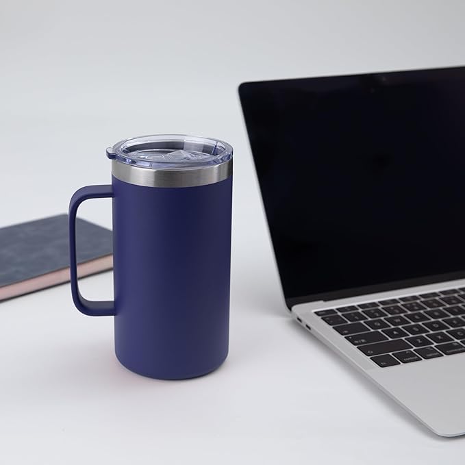DOMICARE 24oz Mug with Handle and Lid, Stainless Steel Coffee Mug, Travel Mug with Handle, Double Wall Vacuum Coffee Tumbler, Reusable Insulated Cup, Navy, Pack 8