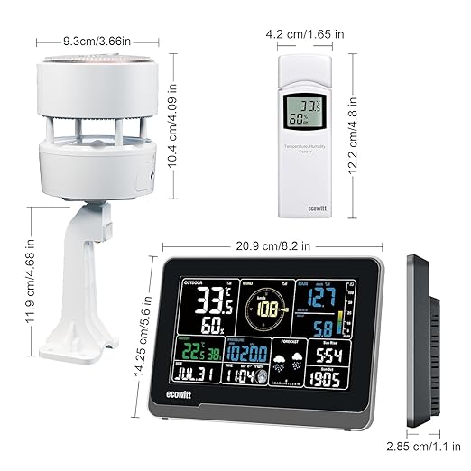 ECOWITT Weather Station WS3912, Includes WS3910 Indoor 7.5'' LCD Display with CO₂ Detector Sensor, and WS85 Outdoor Sensor Array, and WN32 Outdoor Single-Channel Thermometer&Hygrometer Sensor, 915 MHz