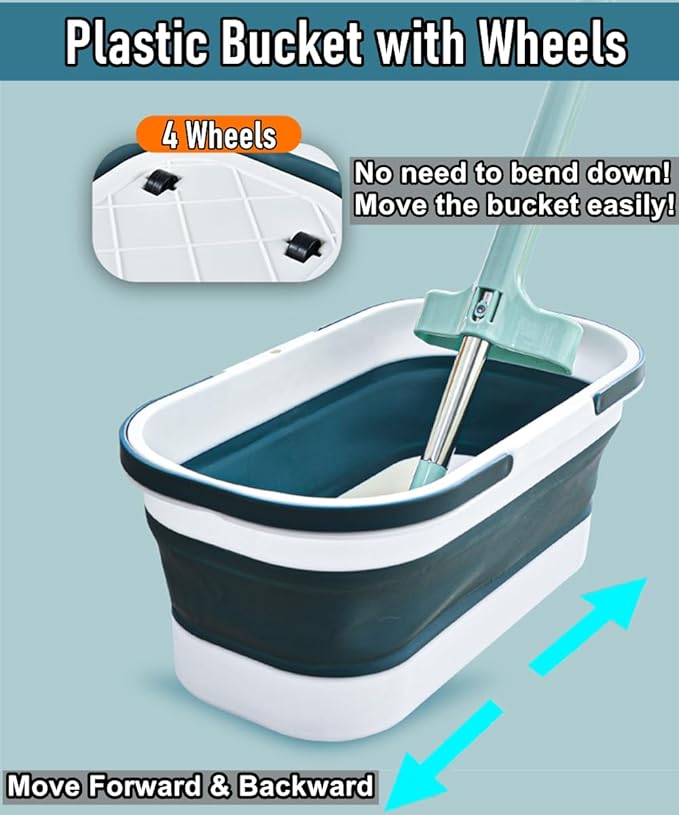 Collapsible Mop Bucket Basin Tub with Handle and Wheels, 12L (3.2 Gallon) Foldable Small Plastic Container for Household Cleaning, Car Washing, Portable Basket Bin Tool for Storage Organizer, Grey