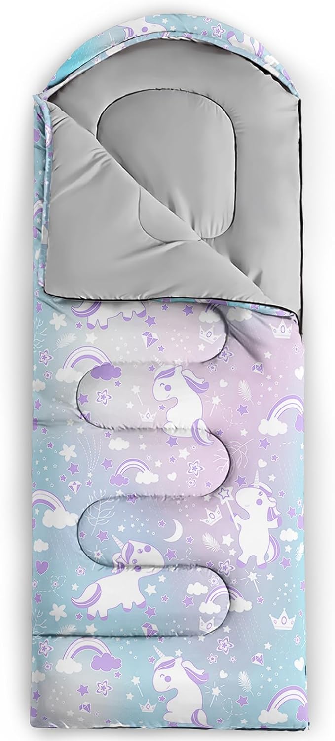 AILONEN Pink Lovely Rabbit Sleeping Bag for Girls Kids Adults,Warm and Cool Weather,Lightweight,Waterproof Backpacking,Cartoon Flowers Printed Bunny Sleeping Bag for Camping