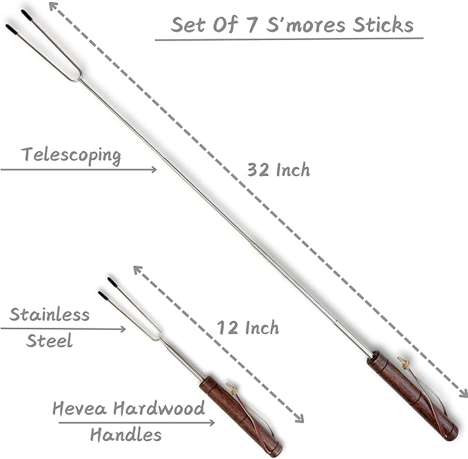 Smores Sticks For Fire Pit [Set Of 7] - Marshmallow Roasting Sticks For Campfire, Classic Smore Sticks - Hot Dog Sticks For Campfire - SUMPRI Campfire Sticks