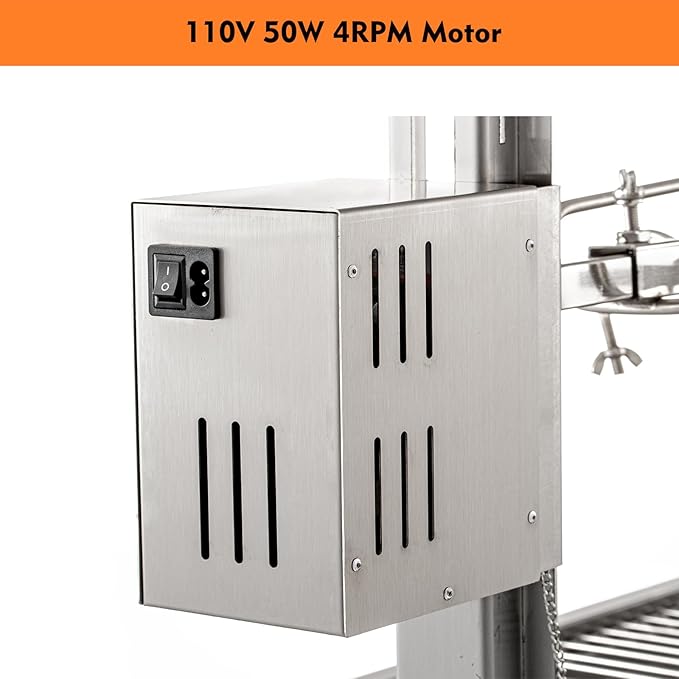 50W Rotisserie Grill With Wind Screen - 51 Inch BBQ Outdoor Pig & Lamb Spit Roaster - 132LBS/60KG Stainless Steel Charcoal Spit Rotisserie Grill for Camping & Outdoor Barbecue