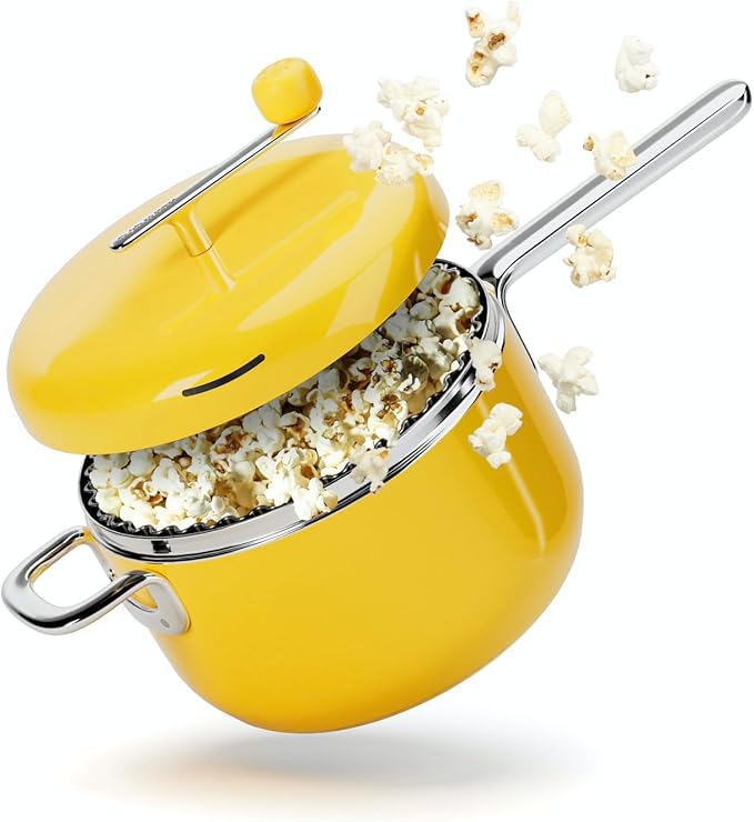 Popsmith Popcorn Popper in Butter - 6 Quart Stovetop Popcorn Machine - Stainless Steel Popcorn Maker Compatible with All Stovetops