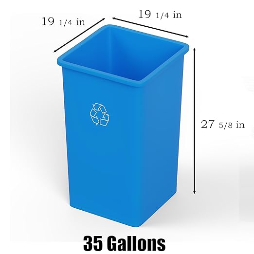 35 Gallon Blue Square Commercial Trash Garbage Can | Outdoor Office Restaurant School Kitchen