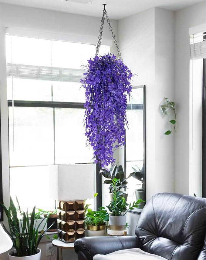 Fake Hanging Plants Fake Ivy Vine Artificial Ivy Leaves Artificial Hanging Plant Faux Plant Hanging Artificial Plants Outdoor Vines Decor for Home Room Yard Wall Garden Decoration(Pure Purple)