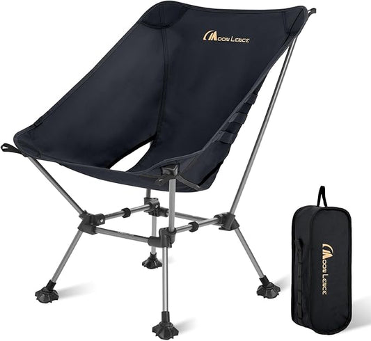 MOON LENCE Portable Camping Chair Plus Size, Folding Backpacking Beach Chair with Groundgrip Feet, Upgraded Comfort & Size, Still Compact and Lightweight for Hiking, 330Lbs Capacity (Black)