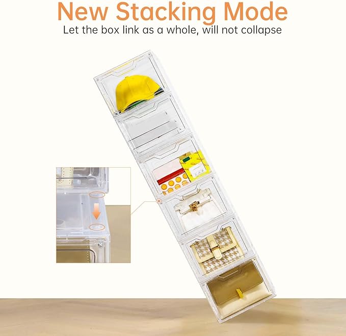 6 Pack Closet Organizers and Storage,Clear Stackable Plastic Storage Bins with Lids Magnetic Doors,Clothes Organizers and Storage,Plastic Craft Containers for Wardrobe Kitchen Bathroom Office