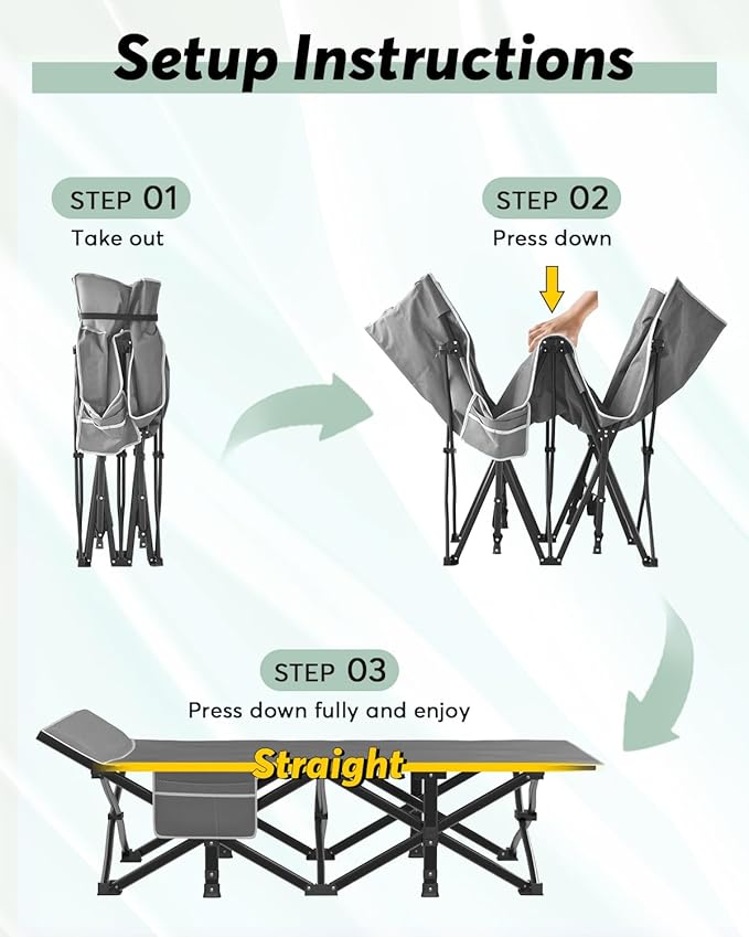 ZENPETIO Camping Cot for Adults, Heavy-Duty Portable Cot Bed with Mattress, Foldable Padded Sleeping Cots for Camping Travel Tent Day Bed Outdoor & Home Guest, Max Load 500 LBS, 75x28x15”