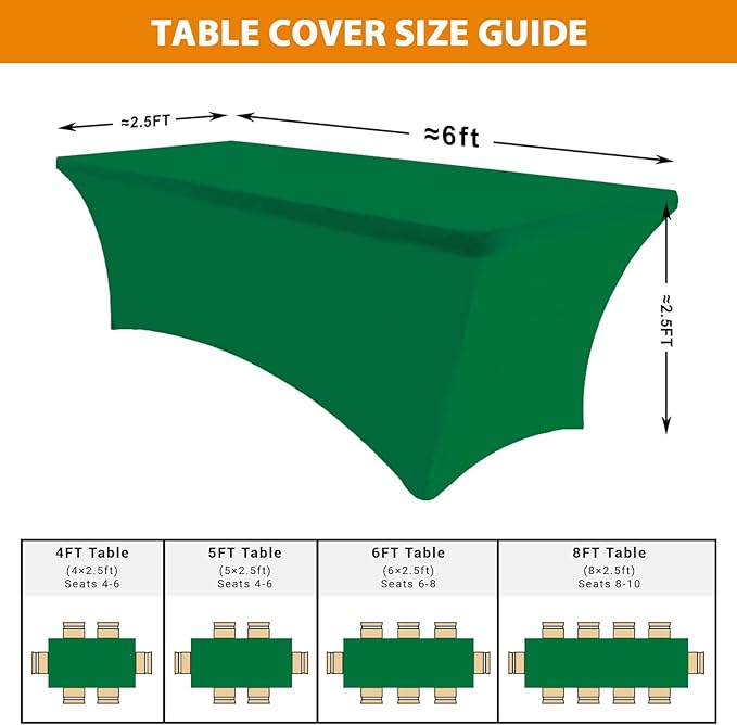 Eurmax USA Rectangular Fitted Spandex Table Covers 6ft Tablecloth Wedding Event Patio Table Decorations Stretch Table Cover for 6ft Folding Table (Emerald Green,2 Pack)