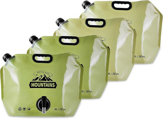 Collapsible 8L Water Storage Bag, BPA-Free Portable Folding Water Jug with Adjustable Faucet, Leakproof Emergency Water Bag for Camping, Hiking, Riding, Outdoor Sport (BEIGE&GREEN, 4)