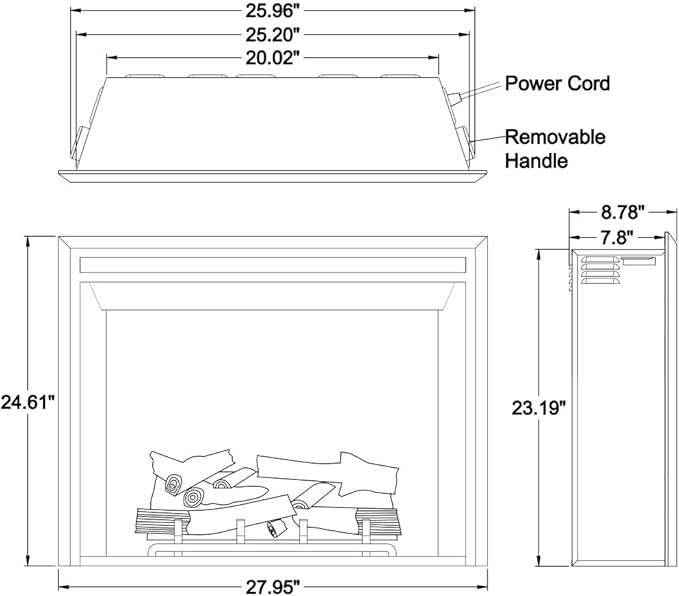 RICHFLAME Gavin 26 Inches Electric Fireplace Insert with Log Speaker, Designed for Stud, Wood Burning Opening, Cabinet & Wood Mantel, Remote Control, 750/1500W, Black