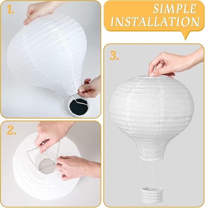 (6 Packs) 12-Inch White Paper Lanterns Decorative Chinese/Japanese Hanging Round Paper Lanterns Lamp for Birthday, Wedding, Christmas Xmas, Bridal, Home Decor, Party Decoration (hot air balloon)