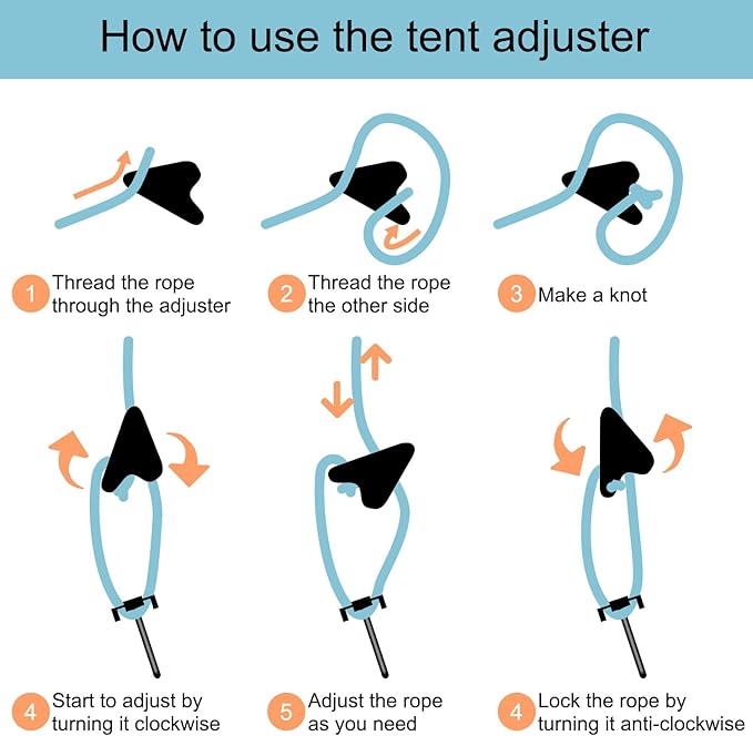 12Pack Rope Tensioner Ultralight Guyline Tensioners Adjuster Tent Rope, Rope Tightener for Tents & Tarps Paracord Ultralight Backpacking Gear, fit 3-5mm Paracord