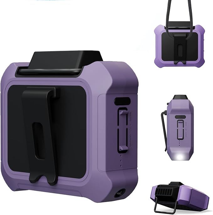 Portable Waist Fan, Personal Clip on Fan Rechargeable Hands-Free Hanging Neck/Desk Fans with 3-Speed Settings & LED Light, Small Wearable Cooling Belt Shirt Fans for Camping Travel Outdoors