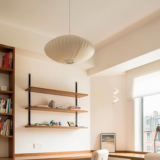 White Fabric Lantern Pendant Light,Adjustable Height Ceiling Hanging Lamp,Minimalist Dining Table Light,Japanese Style Pendant Lamp for Living Room Bedroom