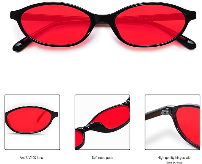 Retro Oval Sunglasses for Women Chic Cat Eye 90s Sunnies Lightweight Narrow Shades Trendy UV protection Sun Glasses